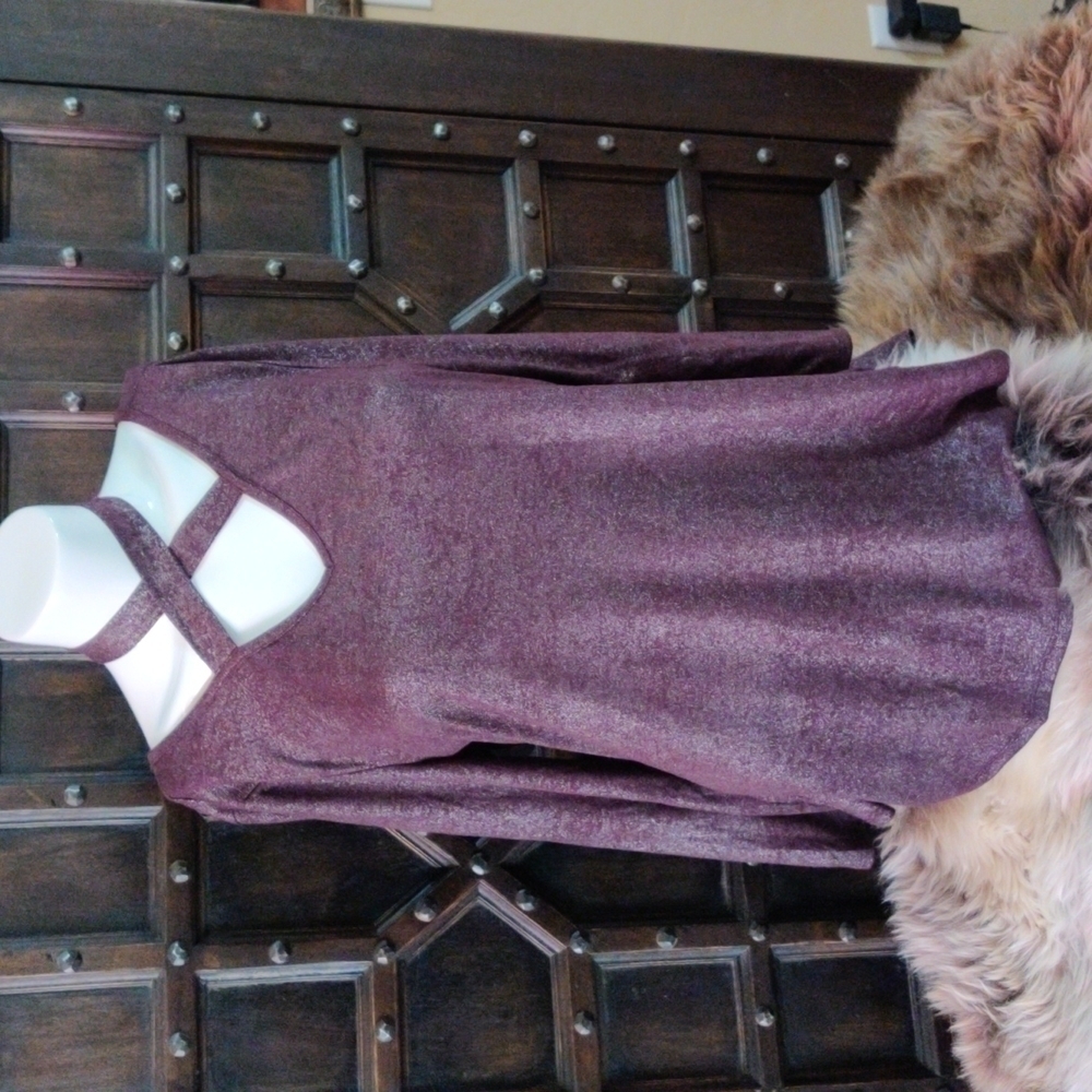 SZ M Unique Top With Crisscross Tie Brown Plum